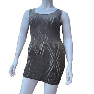 Vintage Y2K TEMT‎ Mesh Tank Top Or Dress Army Green Open Knit Boho Goth Grunge L